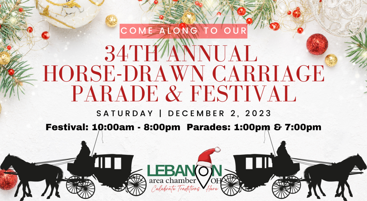 Carriage Parade banner with horses faded in background and Lebanon logo